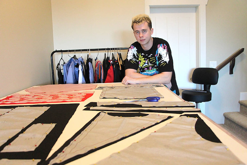 Tyson Gibson has one of his designs laid out and ready to put together from his workspace in the Abbotsford home that he shares with his parents, older brother and younger sister. (Vikki Hopes/Abbotsford News)