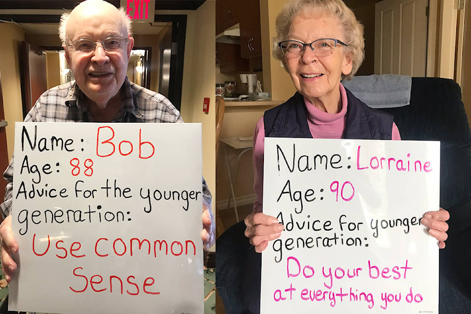 Seniors at Peninsula Retirement Residence are doling out words of wisdom for younger generations as a way to keep busy and stay connected to those in their community. (Contributed photos)