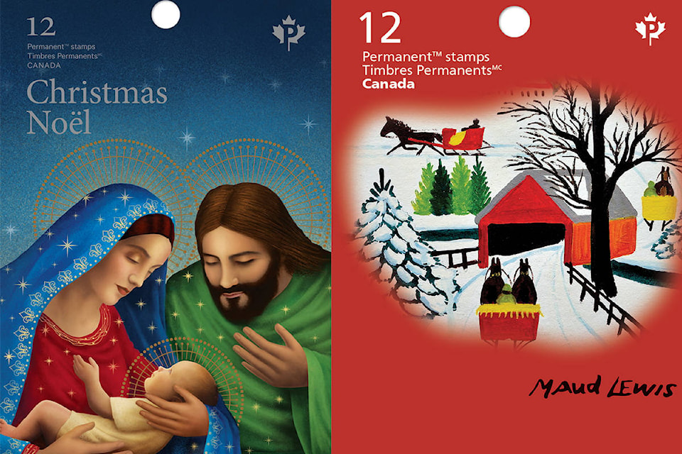 Booklet covers for two of the holiday stamps being released by Canada Post on Monday, Nov. 2, 2020. (Canada Post)