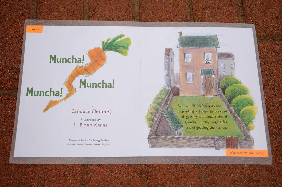 Childrens book Muncha! Muncha! Muncha! by Candace Fleming is the story that has been chosen for the downtown StoryWalk event. (Jenna Hauck/ Chilliwack Progress)