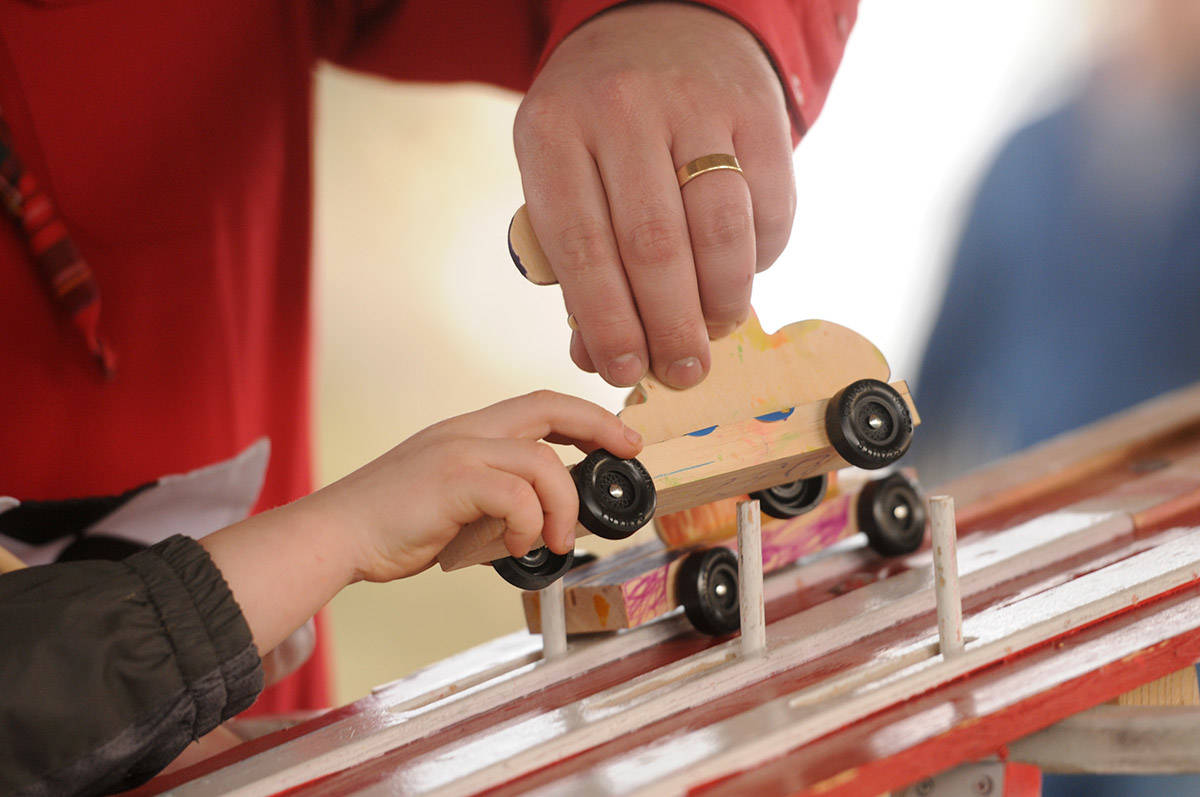 Beaver Buggies are placed on the race track at Gwynne Vaughan on Tuesday, April 6, 2021. (Jenna Hauck/ Chilliwack Progress)