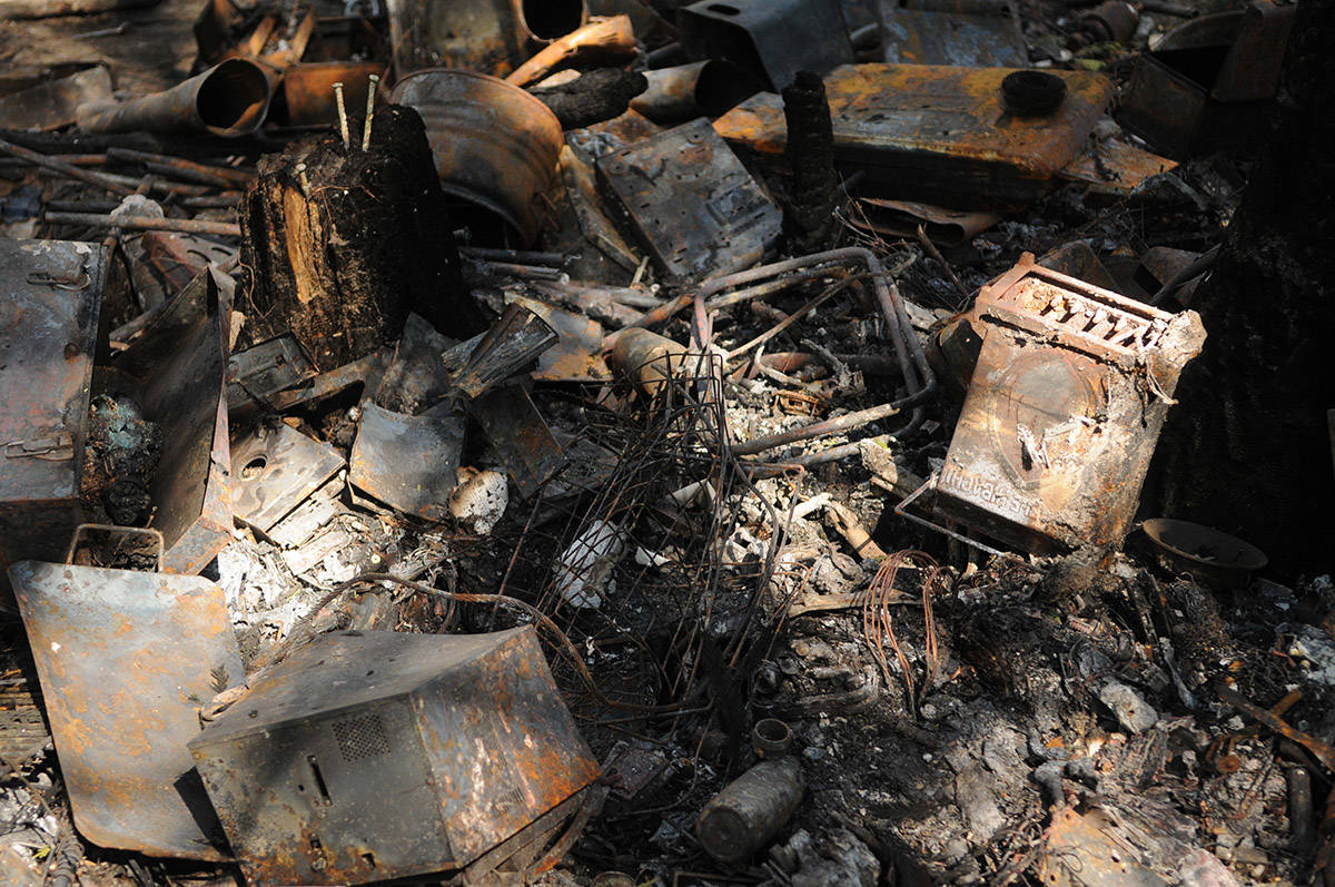 Thousands of pounds of trash was left behind following a homeless camp fire on April 9, 2021. (Jenna Hauck/ Chilliwack Progress)