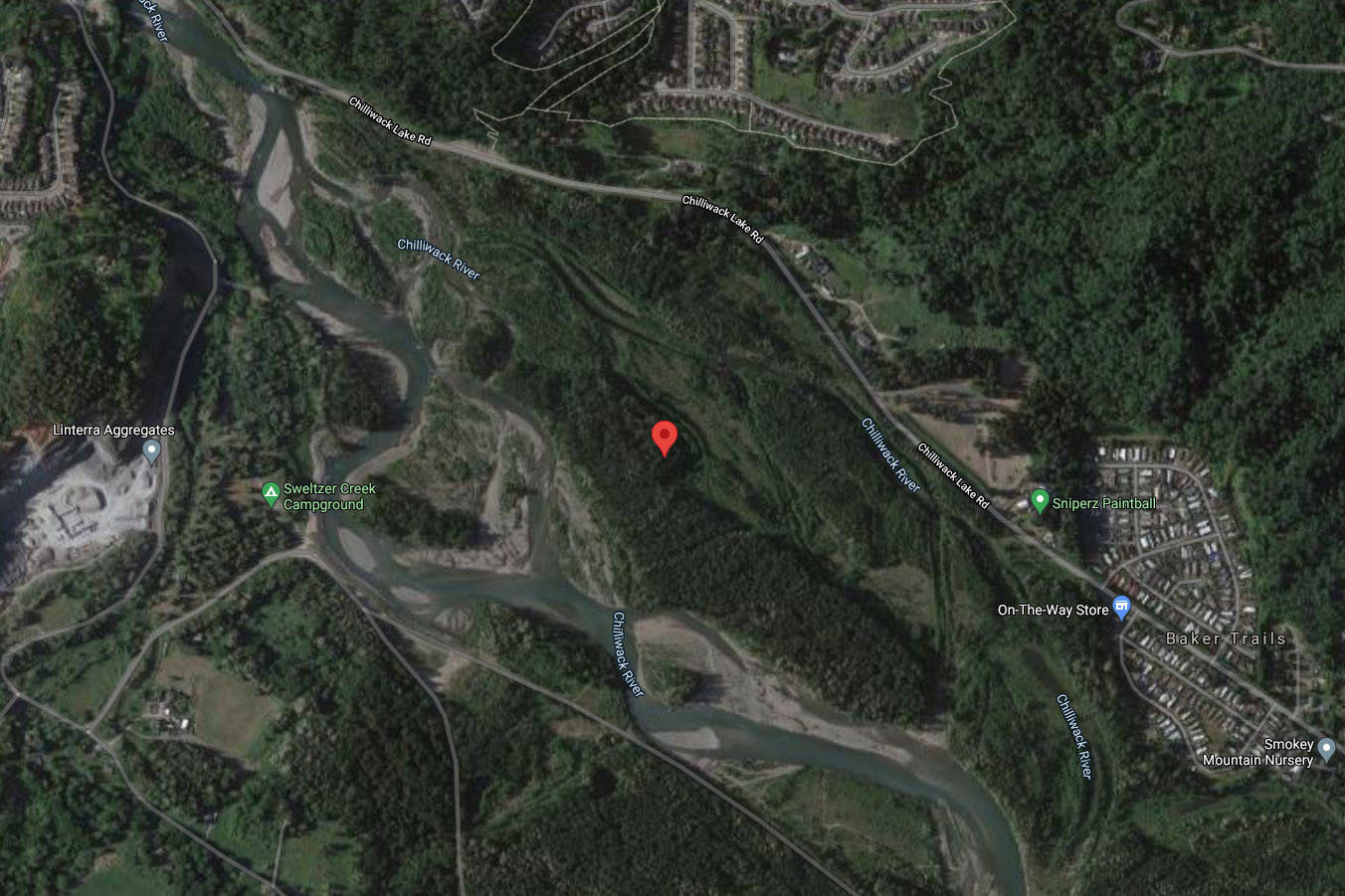 The red marker indicates where the homeless camp is located. (Google maps)