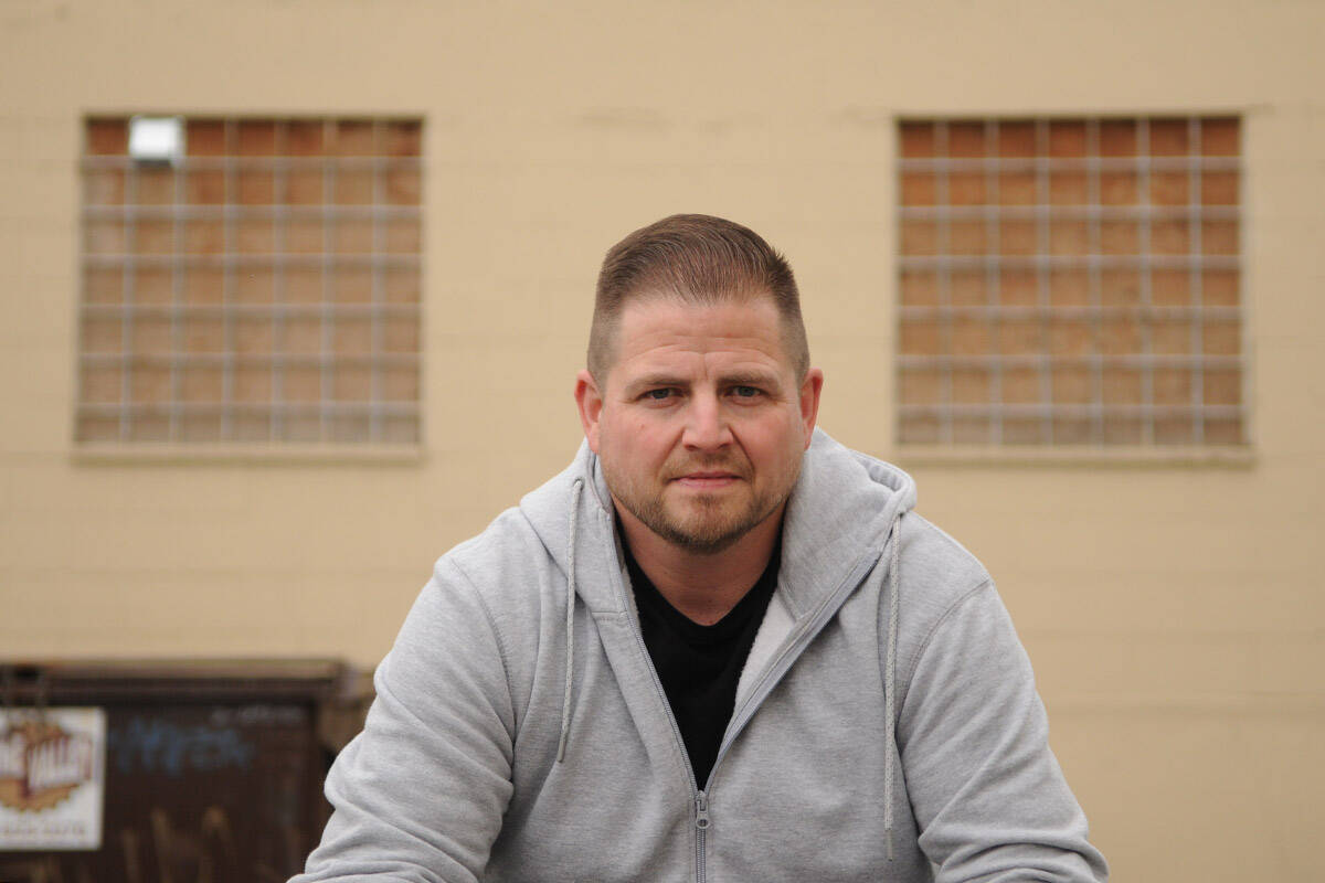 Recovering addict Mike Kappeler is making a video series called Recovery Life focusing on the positive side of recovery in an addicts or alcoholics life. He is seen here in downtown Chilliwack on Tuesday, Oct. 12, 2021. (Jenna Hauck/ Chilliwack Progress)