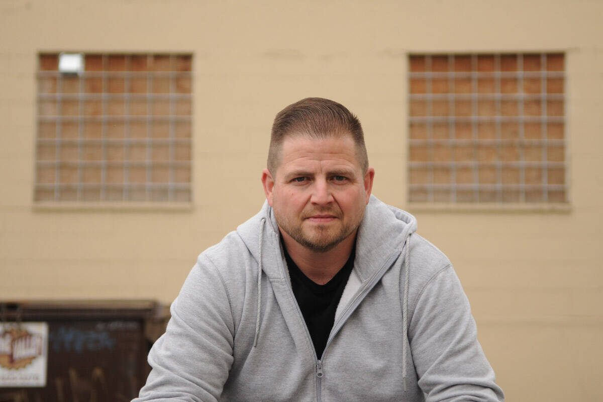 Recovering addict Mike Kappeler is making a video series called Recovery Life focusing on the positive side of recovery in an addicts or alcoholics life. He is seen here in downtown Chilliwack on Tuesday, Oct. 12, 2021. (Jenna Hauck/ Chilliwack Progress)