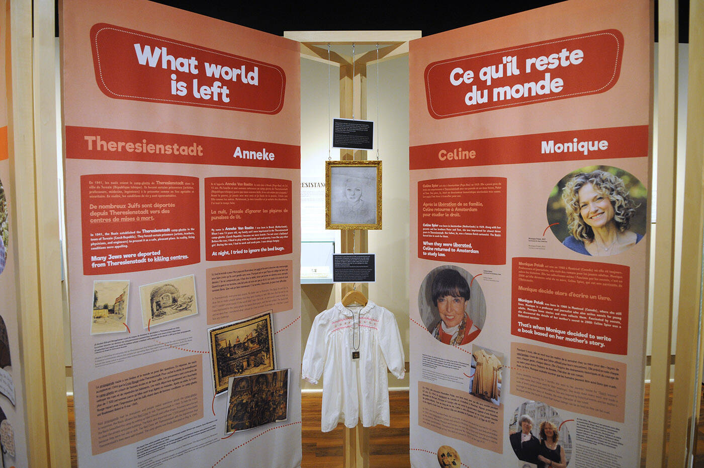 There are several replica pieces for children to touch and feel in the interactive exhibition Tell Me A Story! Youth Literature and the Holocaust at the Chilliwack Museum, such as this dress. (Jenna Hauck/ Chilliwack Progress)