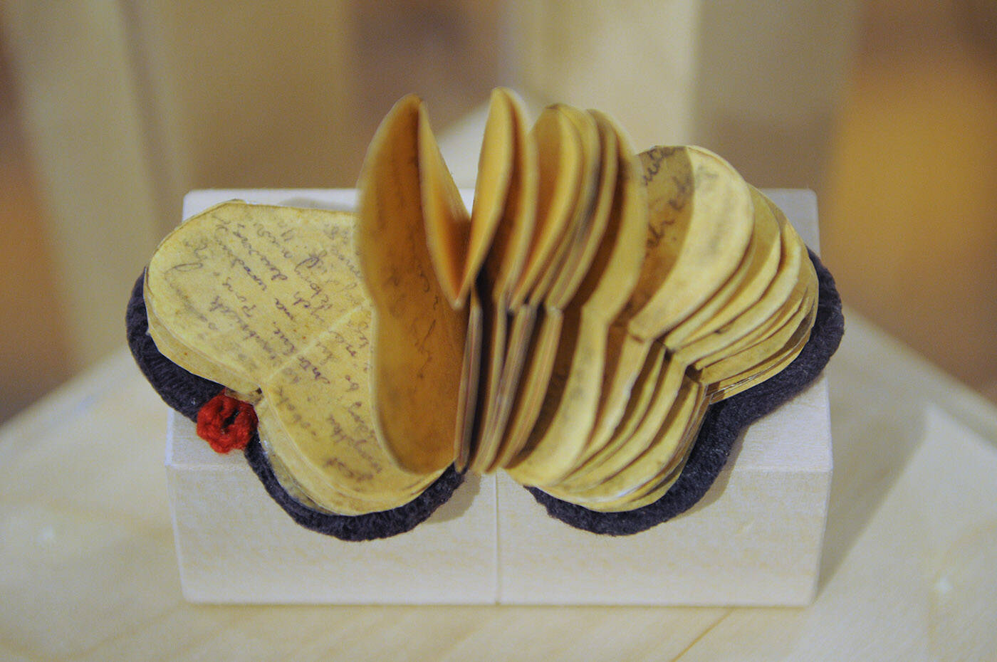 This replica of a heart-shaped greeting card was given to Fania Fainer on her 20th birthday in Auschwitz on Dec. 12, 1944. (Jenna Hauck/ Chilliwack Progress)