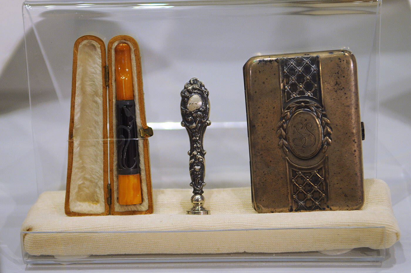 These items – cigarette holder, monogram seal and cigarette case – were brought over by the Sussel family who were forsed to leave Germany in 1935 prior to the start of the Second World War. They moved to Chilliwack in 1941. (Jenna Hauck/ Chilliwack Progress)