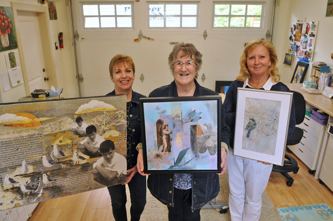 Chilliwack artists and friends (from left) Vicki Ray, Christine Newsome and Betty Meiszner, along with Dianne Hultgren (not pictured) present Visions and Perspectives at the Chilliwack Cultural Centre from May 18 to June 15. (Jenna Hauck/ Chilliwack Progress)