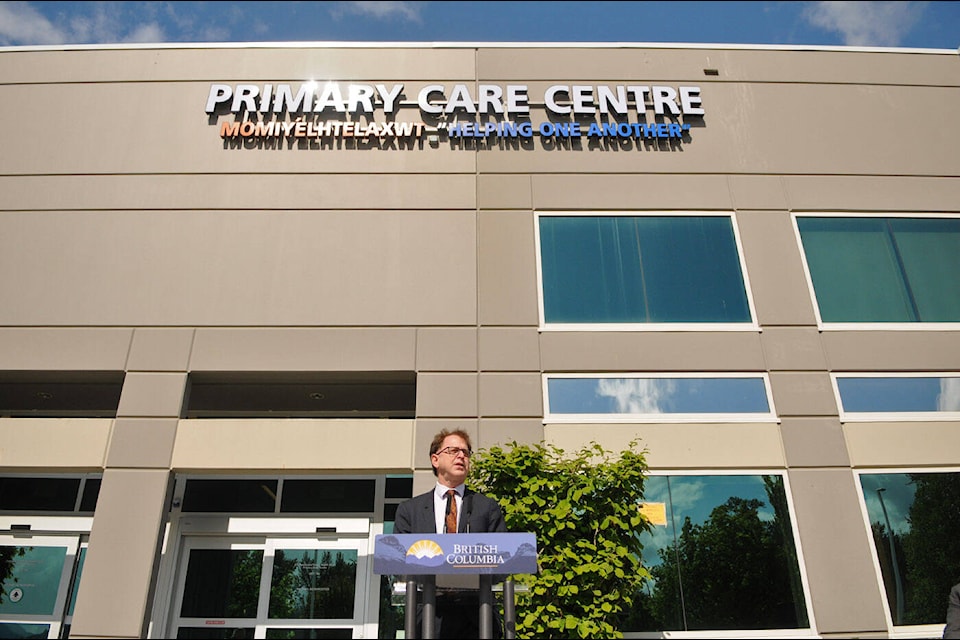 B.C. Health Minister Adrian Dix speaks during the ribbon cutting ceremony of the new Primary Care Centre in Chilliwack on Friday, May 13, 2022. (Jenna Hauck/ Chilliwack Progress)