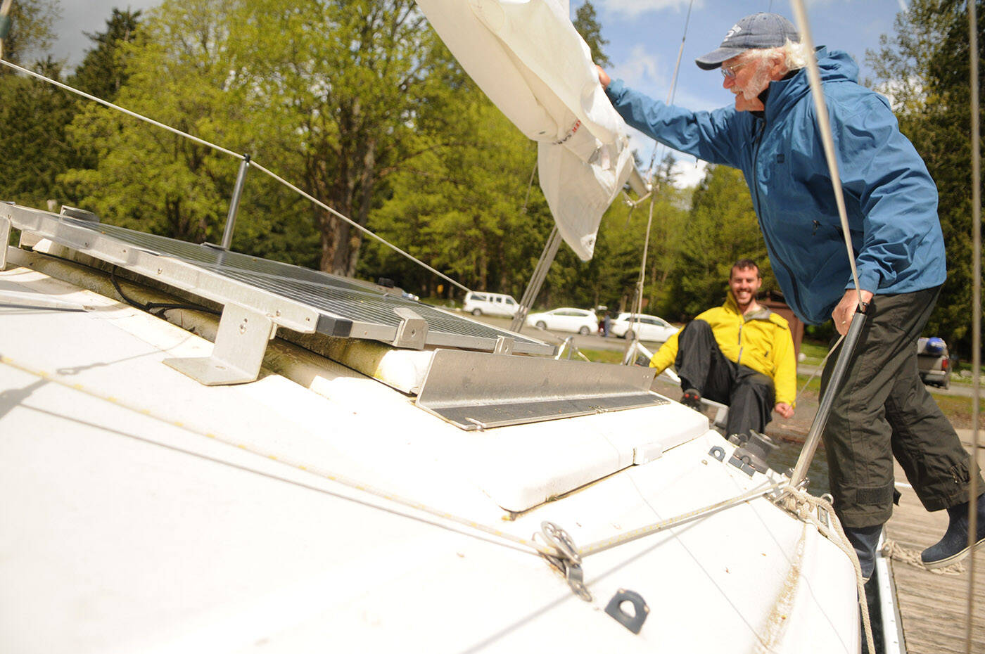 Randy Jensen (right) and son Lionel Jensen will be competing for the second time in the Race to Alaska, a 1,200-kilometre engineless boat race. (Jenna Hauck/ Chilliwack Progress)