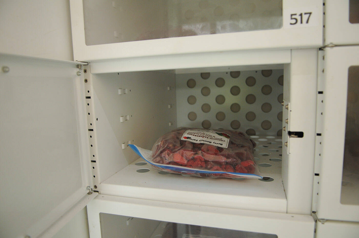 The vending machines at Berry Bounty Farms holds room-temperature, refrigerated and frozen items. (Jenna Hauck/ Chilliwack Progress)