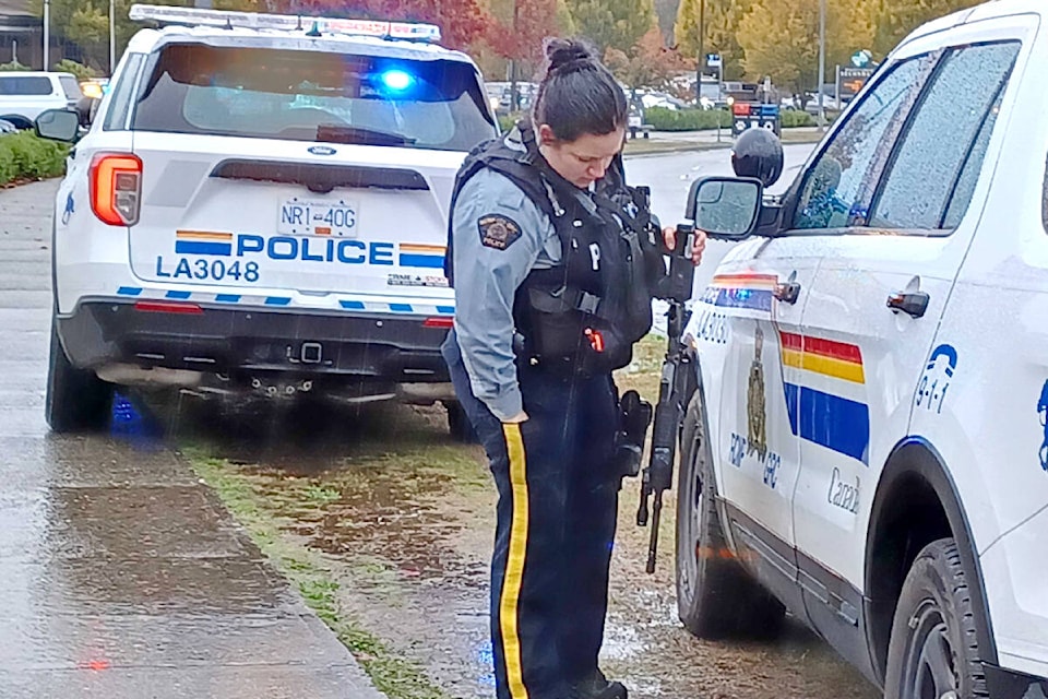 Walnut Grove Secondary was in lockdown for at least 30 to 45 minutes Friday morning, Nov. 4, after reports of a gun on the property. RCMP and the emergency response team (ERT) were reportedly at the school, going room to room. (Tanmay Ahluwalia/Langley Advance Times)