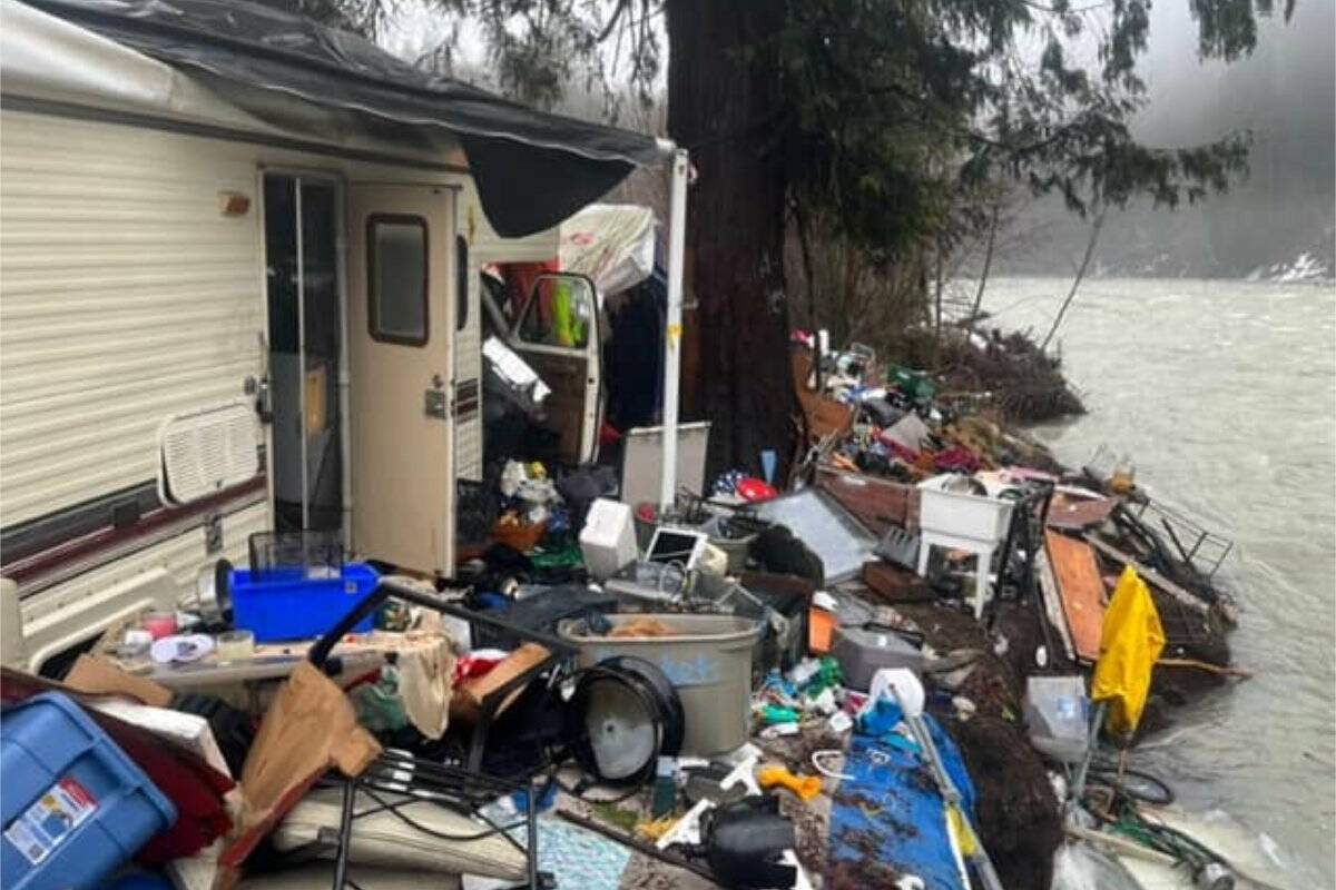 An abandoned squatters camp in the Chilliwack River Valley on Dec. 28, 2022. (Ross Aikenhead photo)