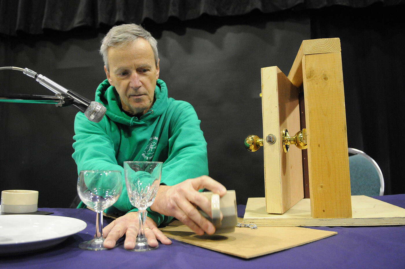 Dave Stephen is in charge of the sound effects for the Chilliwack Players Guilds radio play, Mystery in Pimlico, which is at the Chilliwack Cultural Centre on Jan. 14. (Jenna Hauck/ Chilliwack Progress)