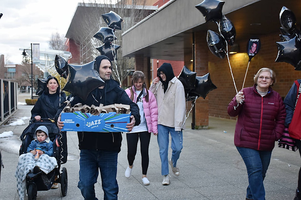 Jesse Sokol, peer coordinator at the Maple Ridge Community Action Table with STORM, also brought meal bags to give out to those in need. (Colleen Flanagan/The News)