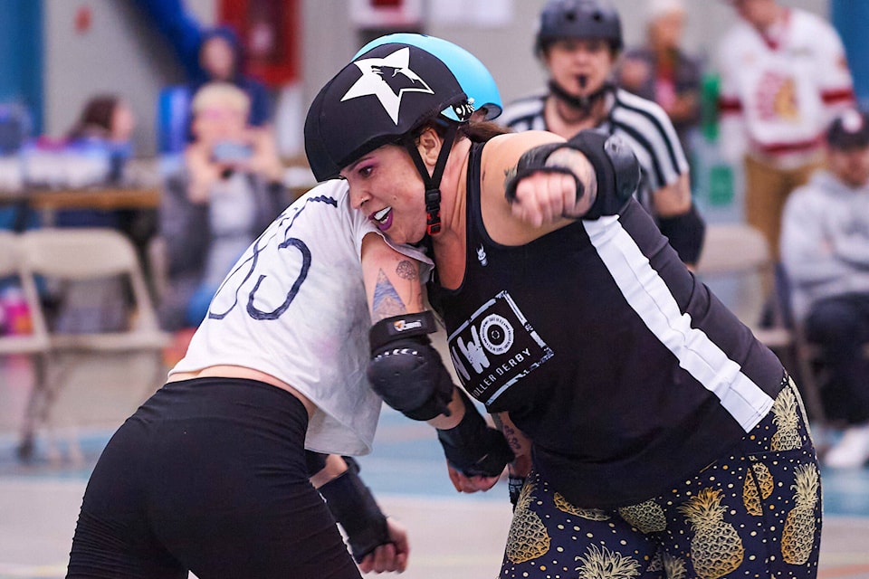 NWO Roller Derby Association (black) went up against the Bellingham Betties All-Stars during a doubleheader on March 25 at the Landing Sports Centre in Chilliwack. (Dave Crystal Photography)