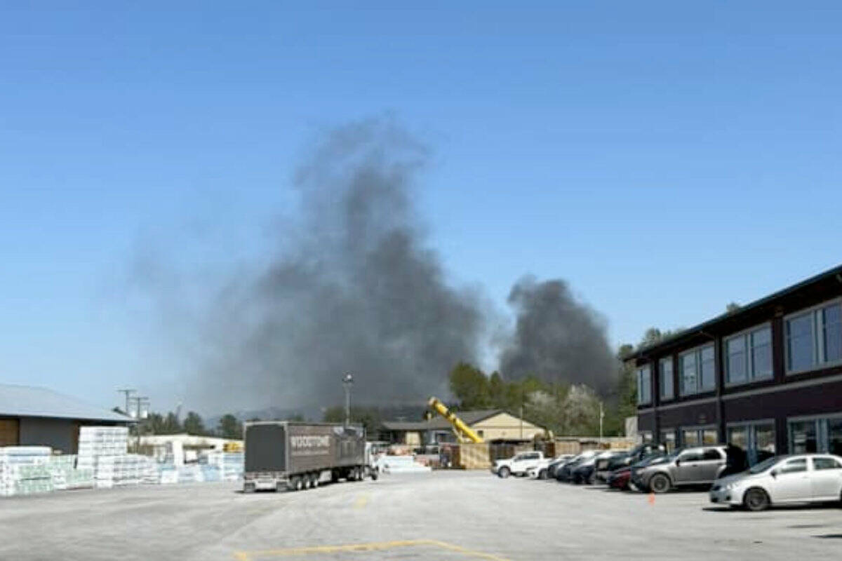 Chilliwack fire crews responded to a fire at a recycling yard on Aitken Road at 3:30 p.m. on May 2, 2023. (Katy Steiert Facebook photo)