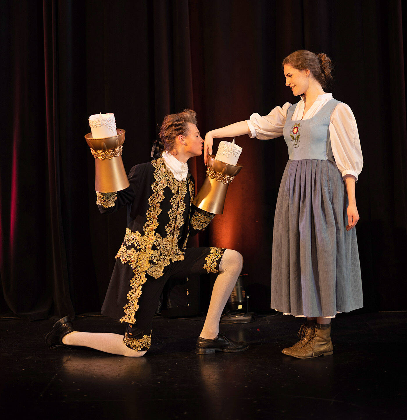 Mikiah Van Biert is Belle and Marshall Brown is Lumiere in Ignite Theatres production of Beauty and the Beast which is at the Chilliwack Cultural Centre May 25 to 27. (Kevin Brown photo)