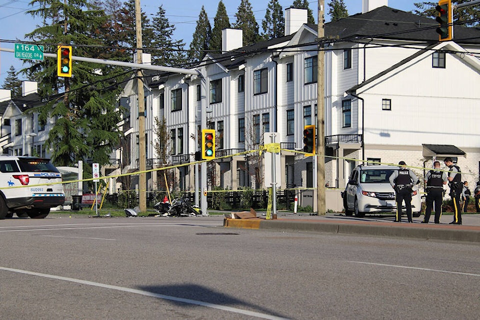 Police are investigating a fatal collision between a motorcycle and a minivan that occurred Sunday (May 7) in South Surrey. (Shane MacKichan photo)