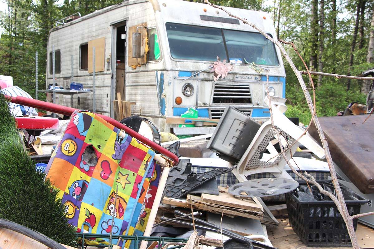 Piles of junk and garbage collect at the Lonzo Road camp. (Vikki Hopes/Abbotsford News)