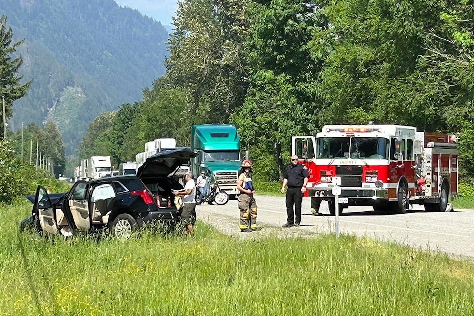Emergency crews were called to a head-on collision near Agassiz on the Lougheed Highway on Friday, May 19, 2023. (Adam Louis/ Agassiz-Harrison Observer)