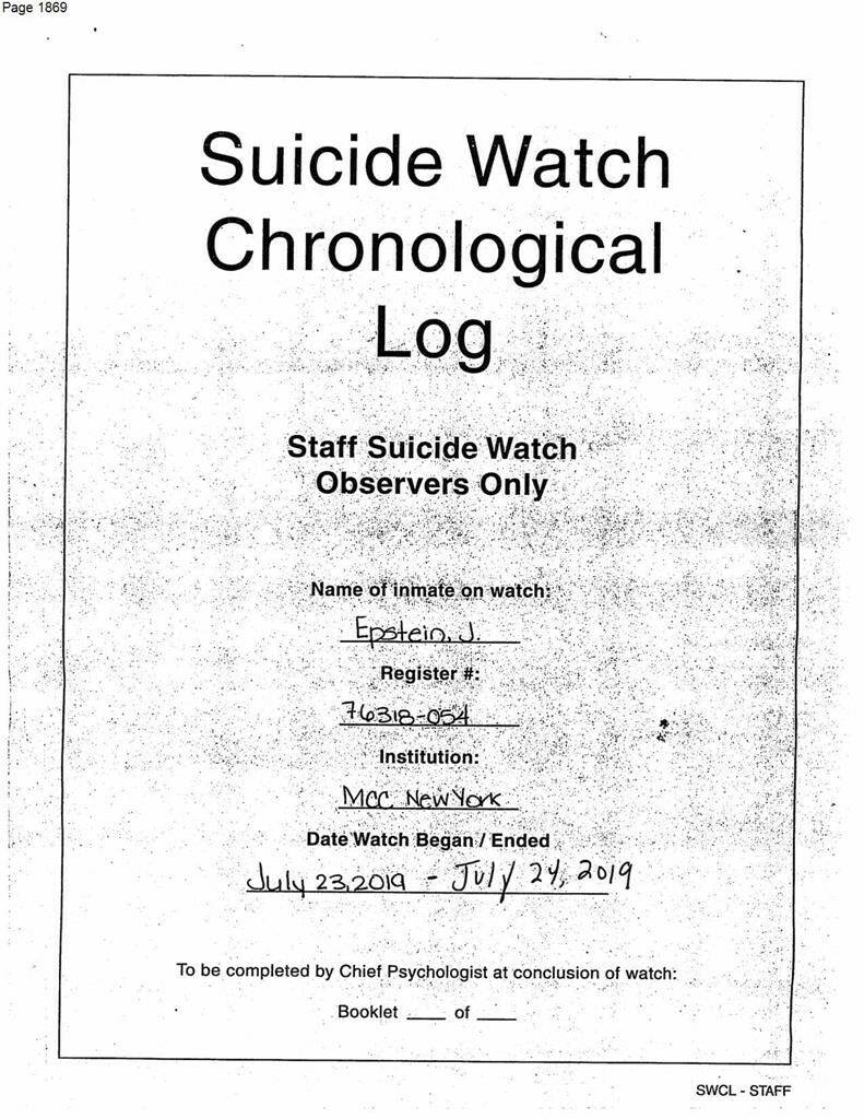This photo shows one page of more than 4,000 pages of documents that the Associated Press obtained on Thursday, June 1, 2023, related to Jeffrey Epsteins jail suicide from the federal Bureau of Prisons under the Freedom of Information Act. (Federal Bureau of Prisons via AP)