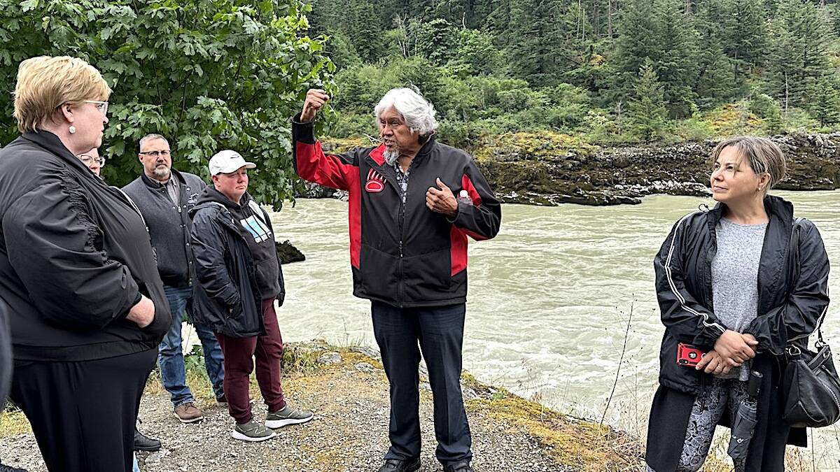 Sonny McHalsie (Naxaxalhtsi ) on National Indigenous Peoples Day near Yale, leading a Stólō place names tour for Chilliwack Chamber of Commerce on June 21, 2023. (Jennifer Feinberg/ Chilliwack Progress)