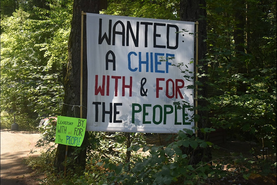 A peaceful protest was held by the group on July 29 during the local First Fish Ceremony, denouncing Spuzzum leadership. (Kemone Moodley/Hope Standard)