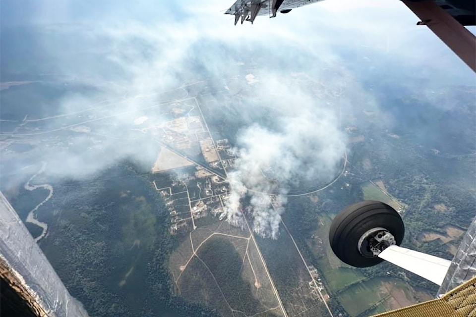 The Prince George Fire Centre is assisting the Valemount Fire Department in responding to the Canoe Road Wildfire G32044. The wildfire is located within the municipal boundaries of Valemount on the east side of Highway 5. (BCWS photo)