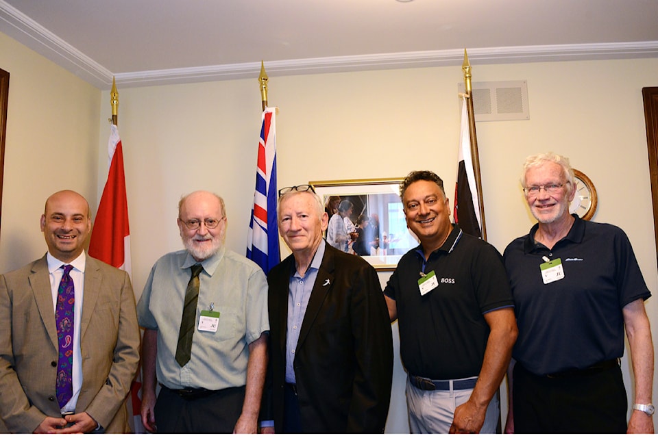(From Left to Right): Kamloops-Thompson-Cariboo M.P. Frank Caputo meets with Citizens Climate Lobby-Canada members in his office in the Justice Building in Ottawa on June 4. Clearwater resident Keith McNeill, Gerry Labelle of Newfoundland, Sanjiv Mathur of Sudbury, and Guy Hanchet of Toronto are with him. 