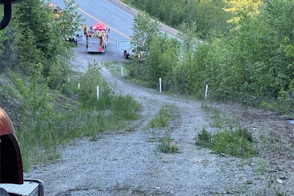 Steep view from the runaway lane on Highway 24 on June 8 that a commercial vehicle driver used to stop his truck when the brakes failed. 