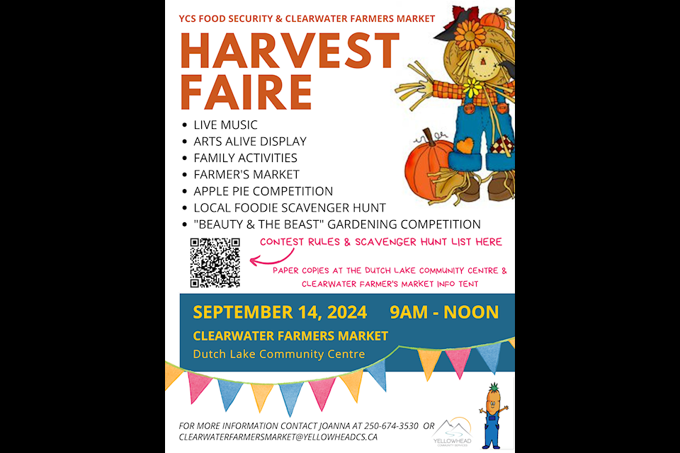 The Harvest Faire will be held on Sat. Sept. 14 at the Dutch Lake Community Centre field starting at 9 a.m.