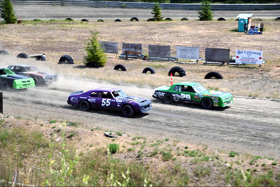 Madyson Clark, at the wheel of number 29, a 1981 Monte Carlo, won the first race of the day, and the first race on the Clearwater Speedway in 15 years, during the re-opening weekend on July 3. (Stephanie Hagenaars / Clearwater Times)
