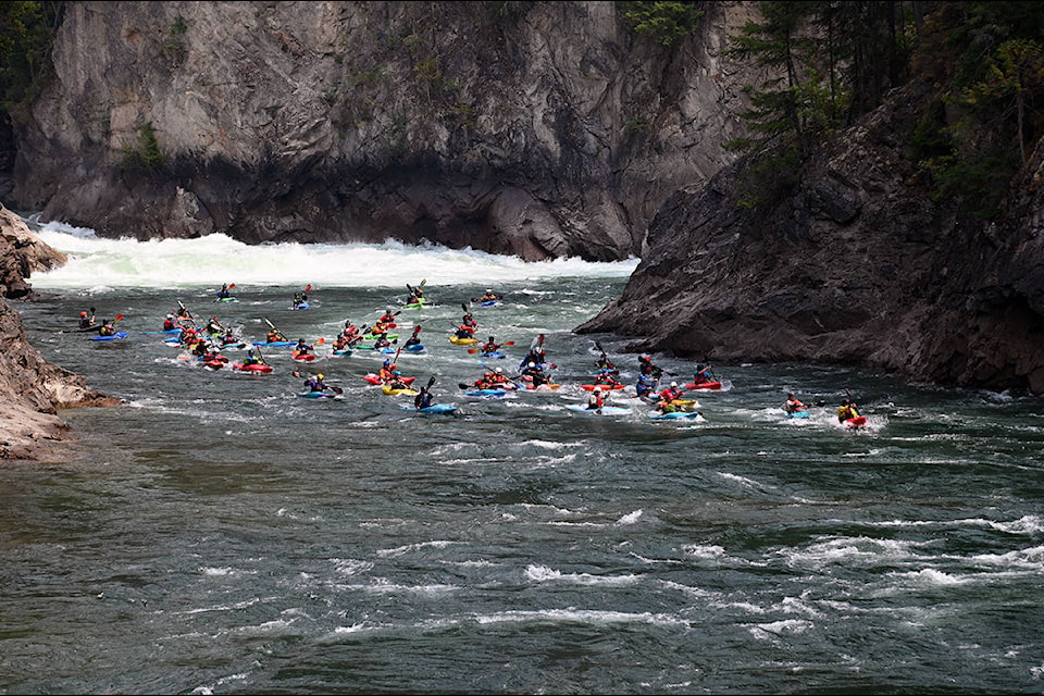 Dozens of paddlers put in at the Kettle on the Clearwater River during one of the Clearwater Kayak Festival events on Aug. 7. (Stephanie Hagenaars / Clearwater Times)