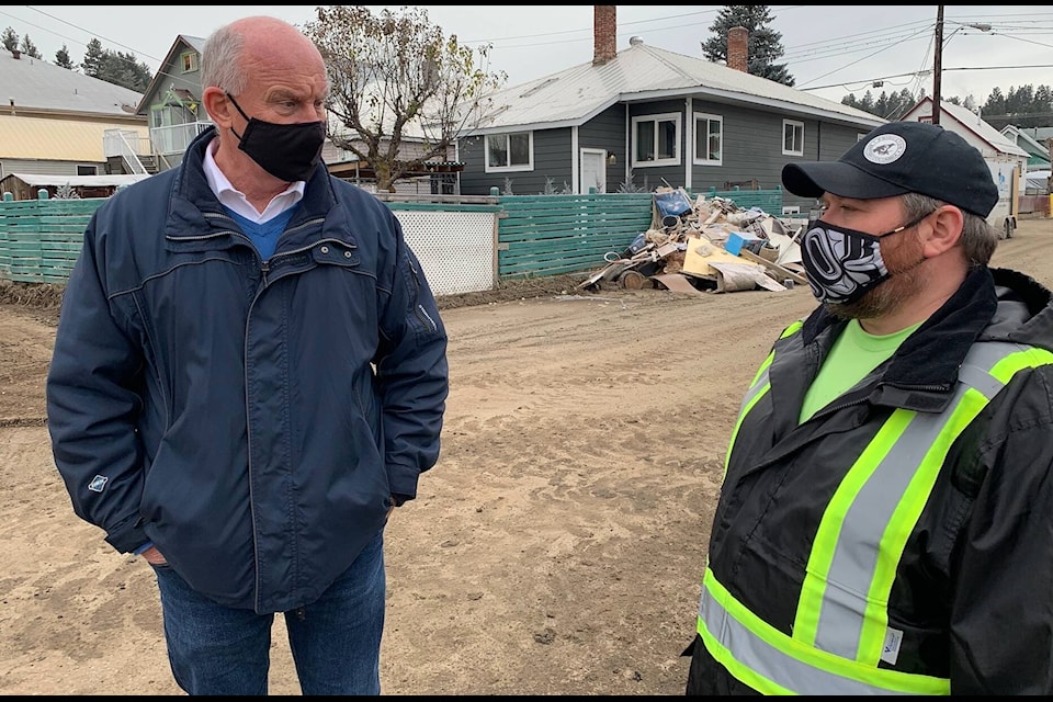 Public Safety Minister and Solicitor General Mike Farnworth, and Princeton Mayor Spencer Coyne, toured flood areas Friday, Dec. 2. Photo Andrea DeMeer