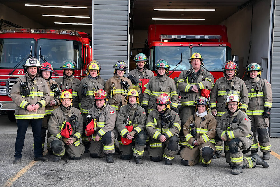 Members of the Clearwater Volunteer Fire Department. The department currently has 20 members, five of which are new recruits. They could always use more members and train every Thursday evening. Reach out to firechief@docdc.ca for more information. (Stephanie Hagenaars/Clearwater Times)