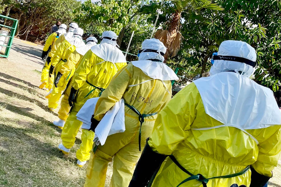 Ebola response trainees don full PPE required for exposure to highly infectious diseases during training in Kenya. (Photo submitted)