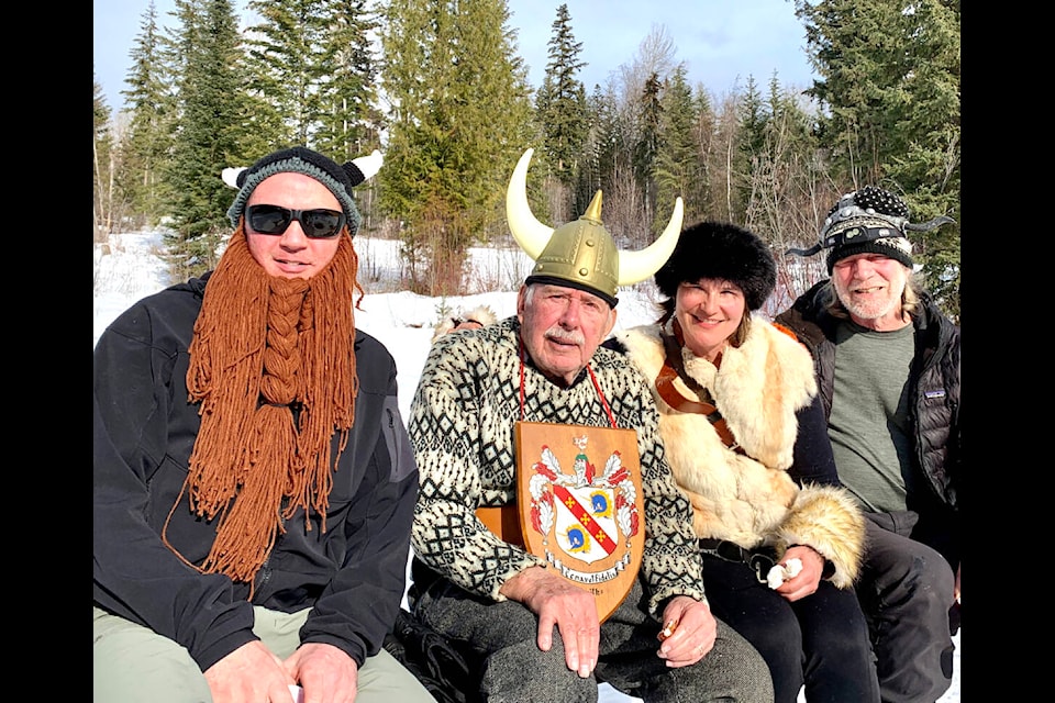 Assorted Vikings take a break after spending Saturday morning marauding around the Candle Creek Trails. Pictured are (l-r) Darren Coates, Carmen Smith, Barb Coates and Geoff Ellen. While attendance was down this year, it appears that a higher percentage than usual of those taking part wore Viking costumes. Photo by Keith McNeill