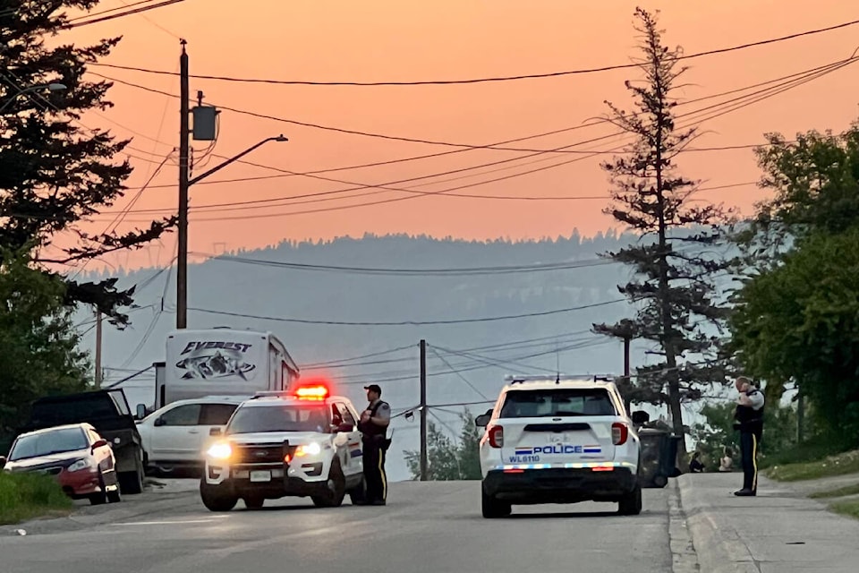 Police had streets in the Glendale area closed to traffic in Williams Lake Wednesday night, May 17. (Angie Mindus photo - Williams Lake Tribune)
