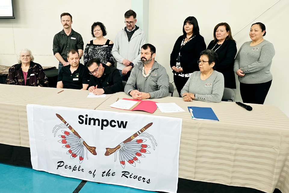 The District of Barriere signing the MOU with Simpcw First Nation on April 11 in Chu Chua.