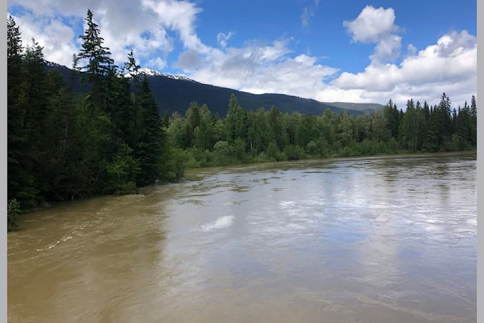 High water in Blue River overlooking the North Thompson River on June 1, 2025. An early flood watch for the North Thompson Valley. 