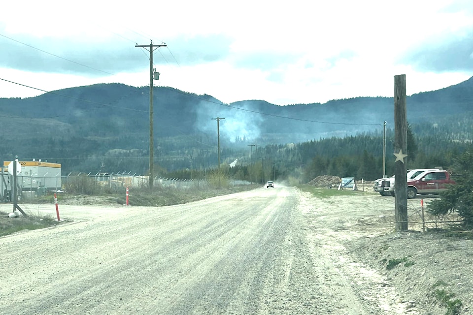 At 2:20 p.m. on Saturday, April 19 two wildfires within approximately 3 kilometres of each other were reported on the edge of the town of Clearwater, both off forest service roads, Road 2 and Burnell FSR. This photo shows the fire on Road 2.