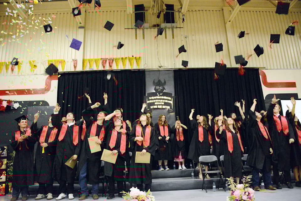 Members of the CSS graduation class of 2025 throw their caps in the air at the end of the ceremony on Friday June 13 evening.
