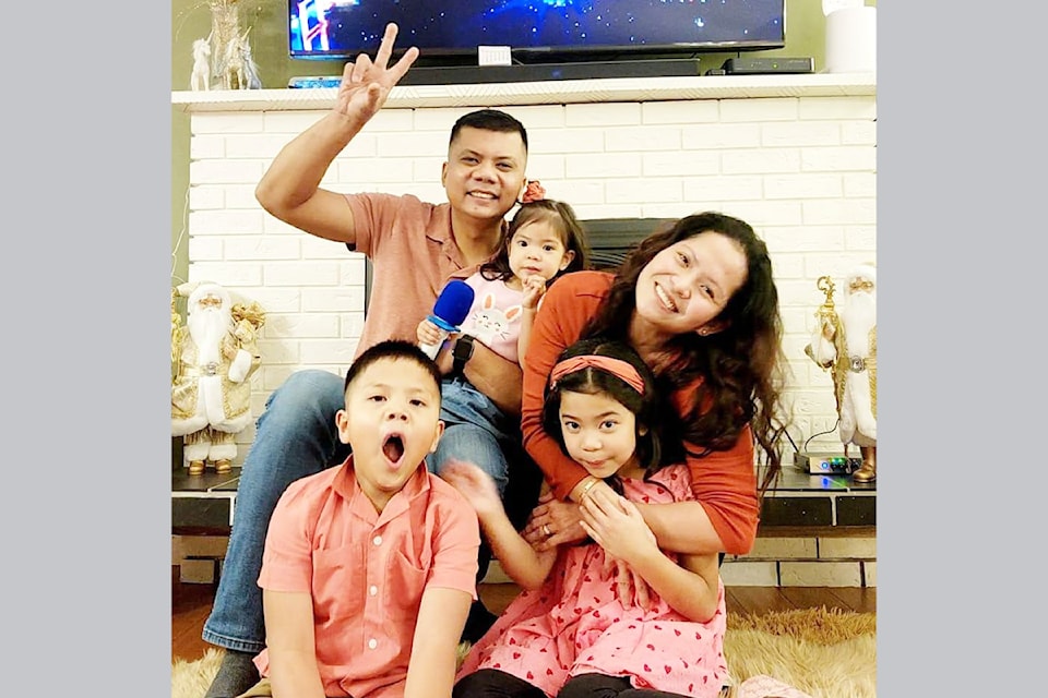 A family in Kamloops still grieves the loss of their husband and father, Juver Balmores seen here with his family. Youngest, Jade with Juver, mother, Ria, (L - R) Jace and Julien. Juver tragically died in a crash on Highway 5 April 23, 2024 while working for CN Rail. 