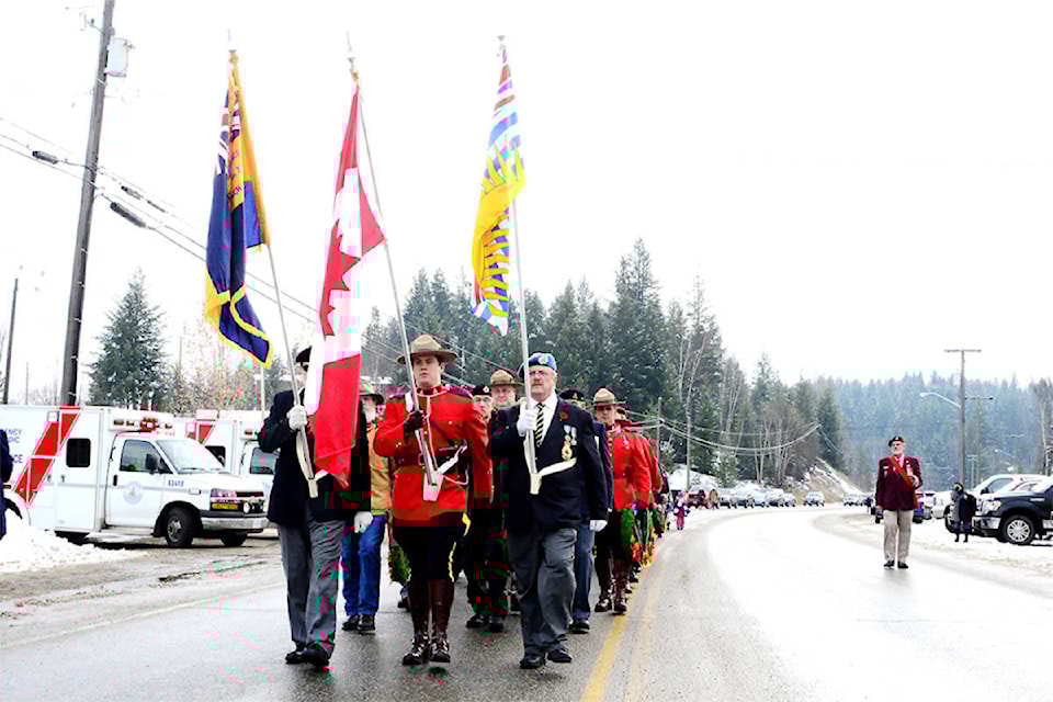 A large crowd turned out to watch and participate in the annual Remembrance Day ceremony at the cenotaph in Clearwater’s Reg Small Park on Nov. 11, 2017.