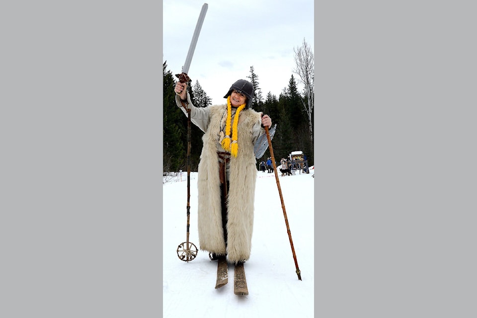 From our archives Feb. 2015 - Charlotte Smith looks like an authentic Valkyrie as she takes part in the annual Birch Leg cross-country ski event at Candle Creek trails on Saturday (note her wooden skis).