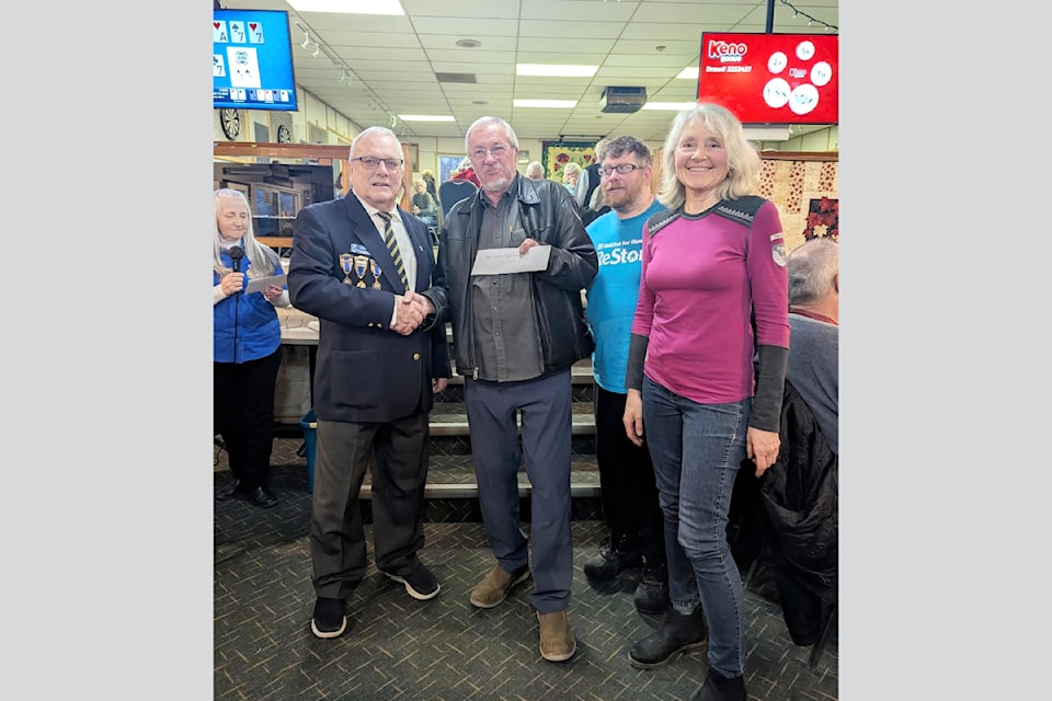 (From L - R): President of the Royal Canadian Legion #242, MaryAnn Shewchuk, vice-president of #242, Vern Buker, president of the Barriere Outdoor Club, Franz Friesinger, Danny Cleland and vice-president of the BOC, Mary MacLennan on Feb. 22. 