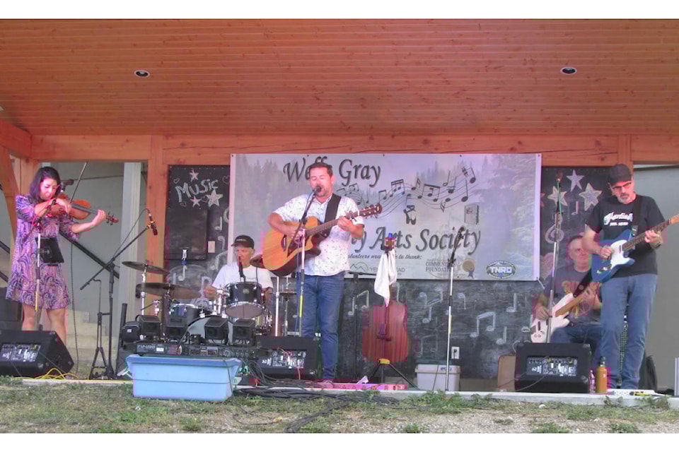 (From Left to Right): Shamma Sabir, fiddle,  David Mihal, drums, Andrew Mercer, rhythm acoustic guitar, vocals, Dan Fogarty, bass, vocals, Sean Bray, electric guitar, vocals. The Okanagan based band performed for the last time in Clearwater on Thursday evening. 