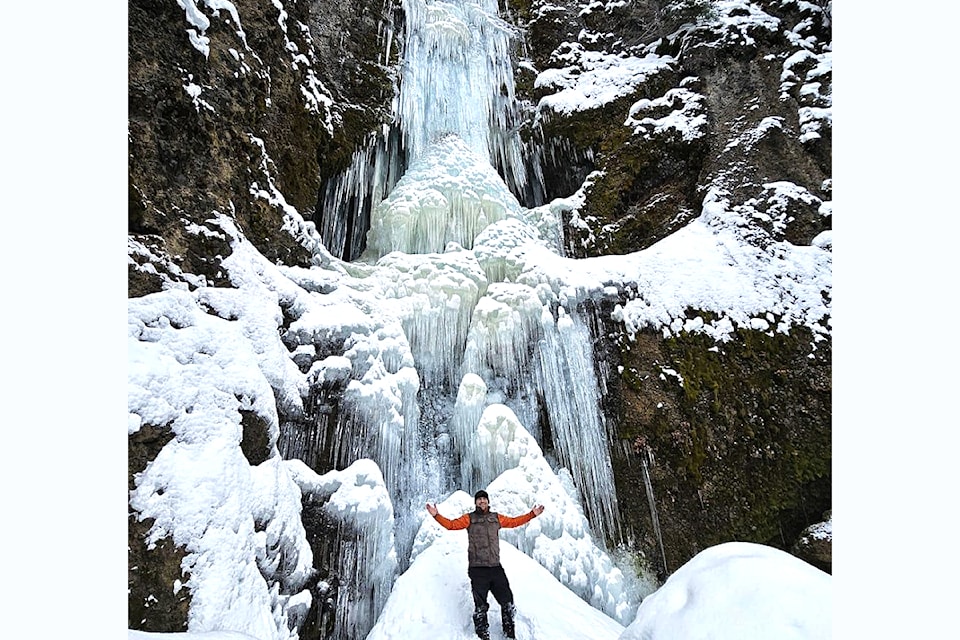 Chance Breckenridge, local adventurer and friend, Kevin Hall, visited the newly named waterfalls in Wells Gray Park now officially called, Bushwack Falls near third canyon on Dec. 15, 2024. 